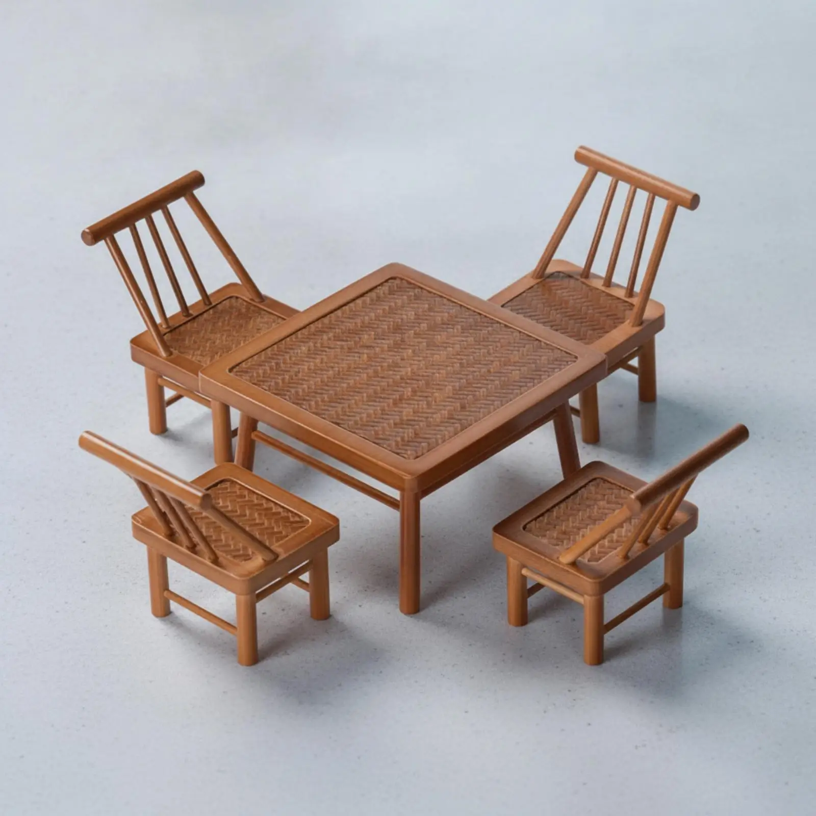 Handwoven Bamboo Table Chair Miniature Set for Cozy Home Decor Props and Artistic Tabletop Scene