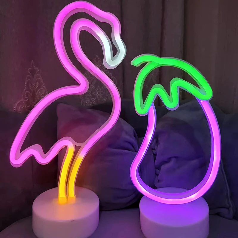 LED Eggplant Flamingo Neon Signs Light Room Wall Decor Acrylic Fruit Night Light for Bedroom Wedding Party Christmas Decorations