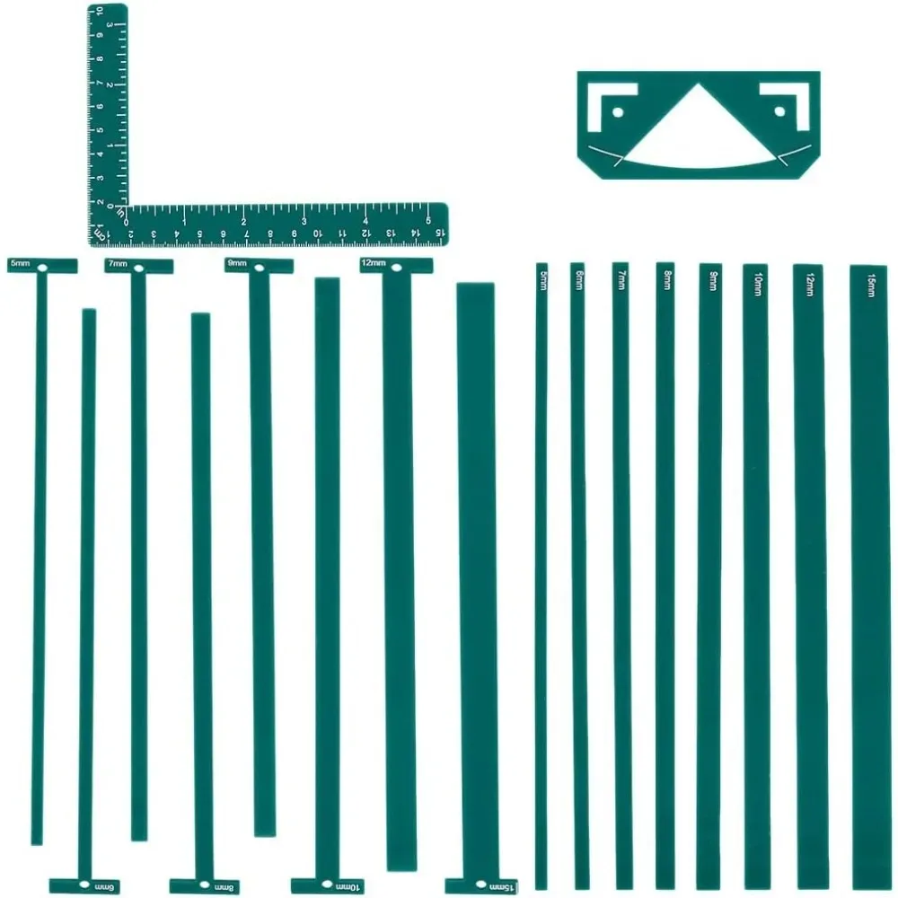 1 Set 18 Stück flexible Acryl-Buchbindeschablonen, Buchbindepaket, blaugrünes Buchbinden, einfaches Scrapbooking-Werkzeug, T-förmige Lineale