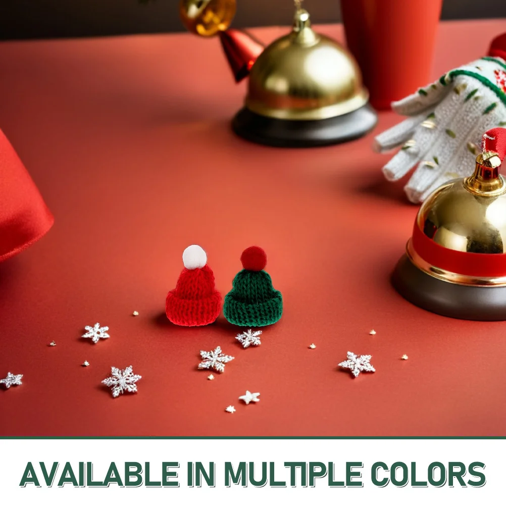 40Pcs Mini Knitted Christmas Hats Mini Santa Caps Tiny Craft Hats for Holiday Decorations Miniature DIY Ornaments