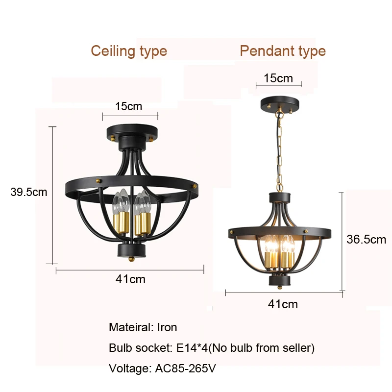 American Bar Metal Chandelier Retro Restaurant Ceiling Light Bedroom Dining Room Kitchen Corridor E14 pendent lamp
