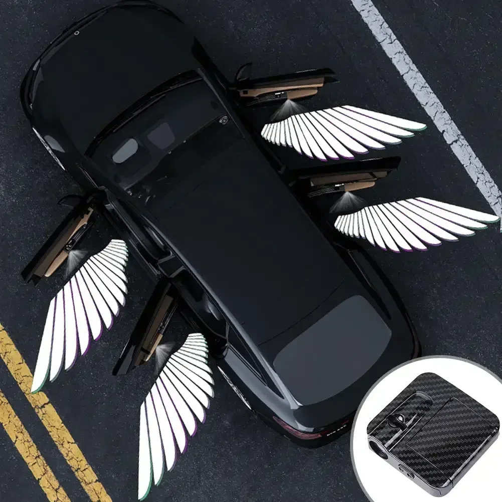 Carbon Fiber Angel Wing Wireless Car Door Projector Light No Wiring Waterproof Auto Welcome Step Lamp Kit