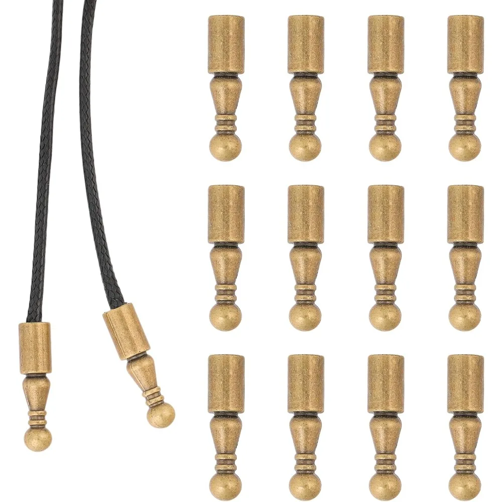 

12Pcs Bolo Tie Tips Replacement End Caps Long Alloy Cord Ends Smooth Metal Antique Bronze Accessories Retro Bolo Tie Tips