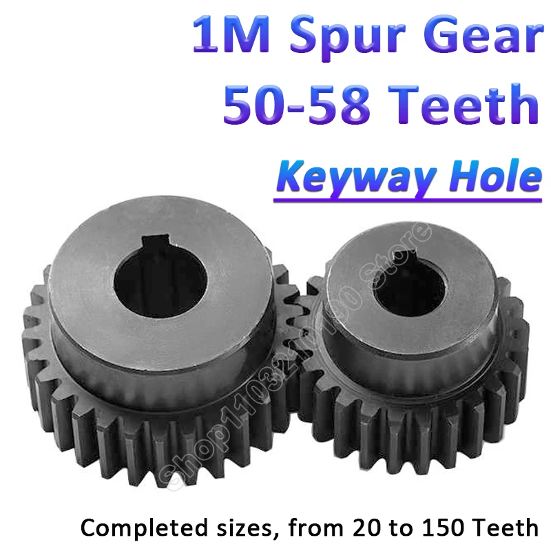 

1Pc 1M 50 52 54 55 56 58 Teeth Spur Gear Pinion With Keyway Hole 8-30mm Model 1 Motor Gear With Step Blackened Transmission Part