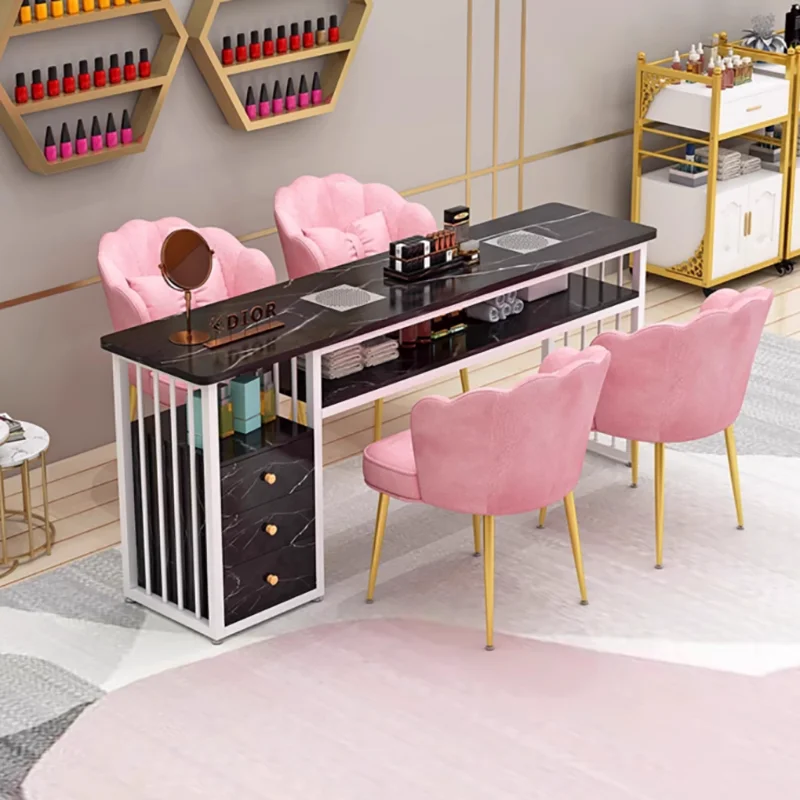 북유럽 럭셔리 네일 테이블 살롱 가구 모던 네일샵 테이블 및 의자 세트 싱글 더블 전문가용 매니큐어 테이블