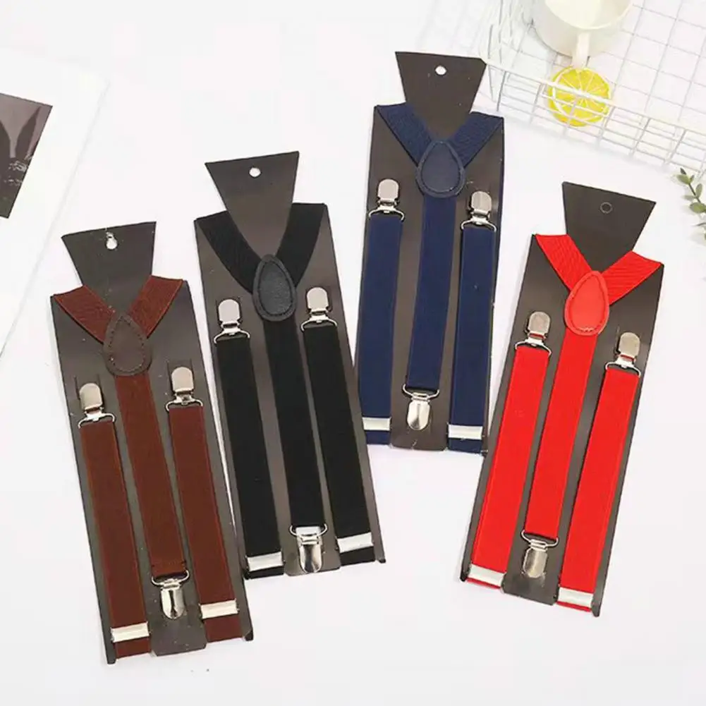 パーティー用ユニセックスサスペンダー Yバックブレース 調節可能な弾性ストラップサスペンダー ソリッドカラー アンチブレイク ウェディングスーツストラップベルト2pc