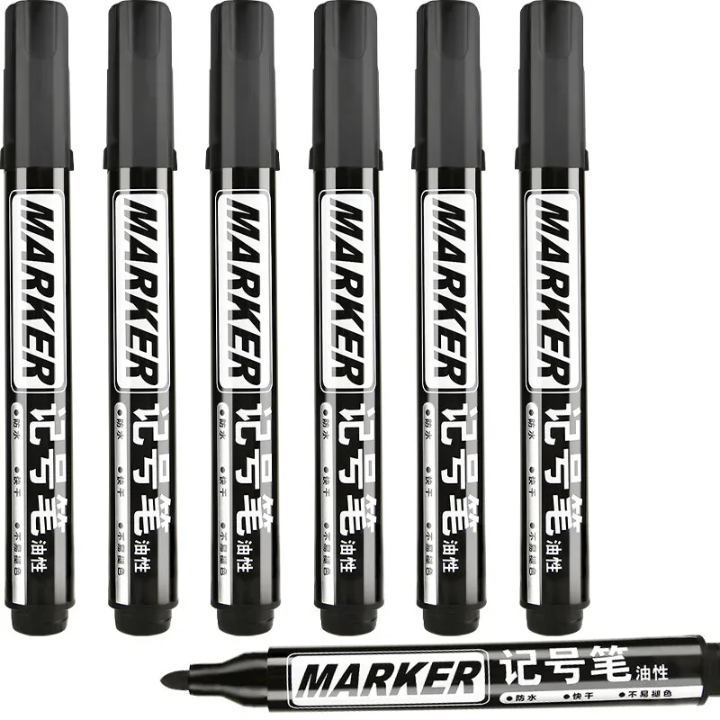 M & G 10 قطعة أقلام تحديد ذات أطراف واسعة سوداء علامات دائمة تعتمد على الزيت للوجستيات المكتبية طرف رصاصة كبير