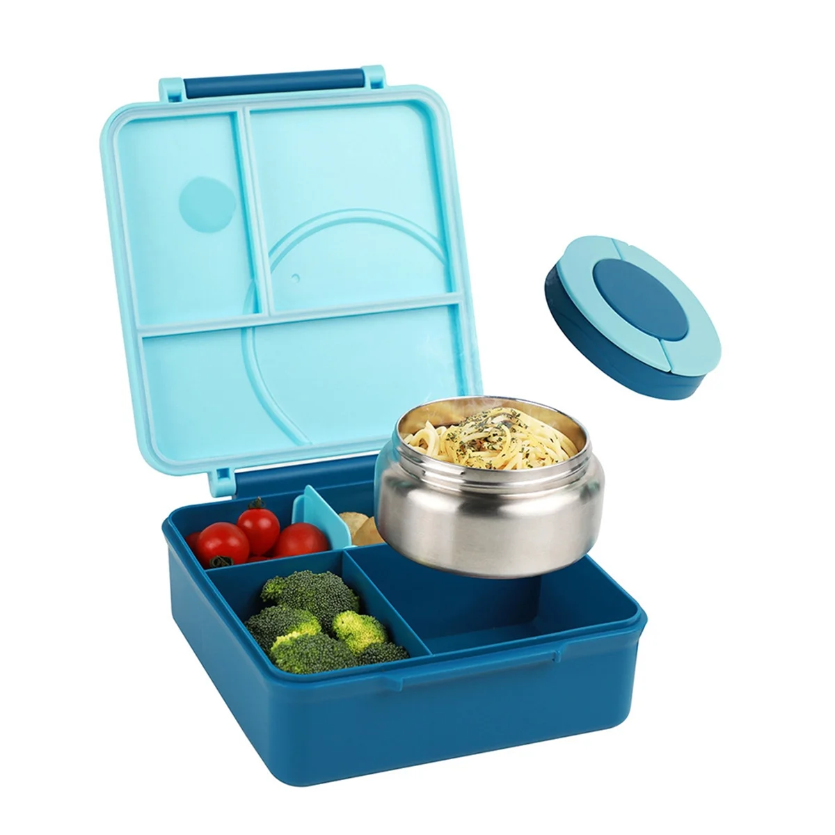 Lunch Box with Stainless Steel Bowl, Plastic Dinner Plate, Microwaveable, Compartmentalized Bento, Lunch Box