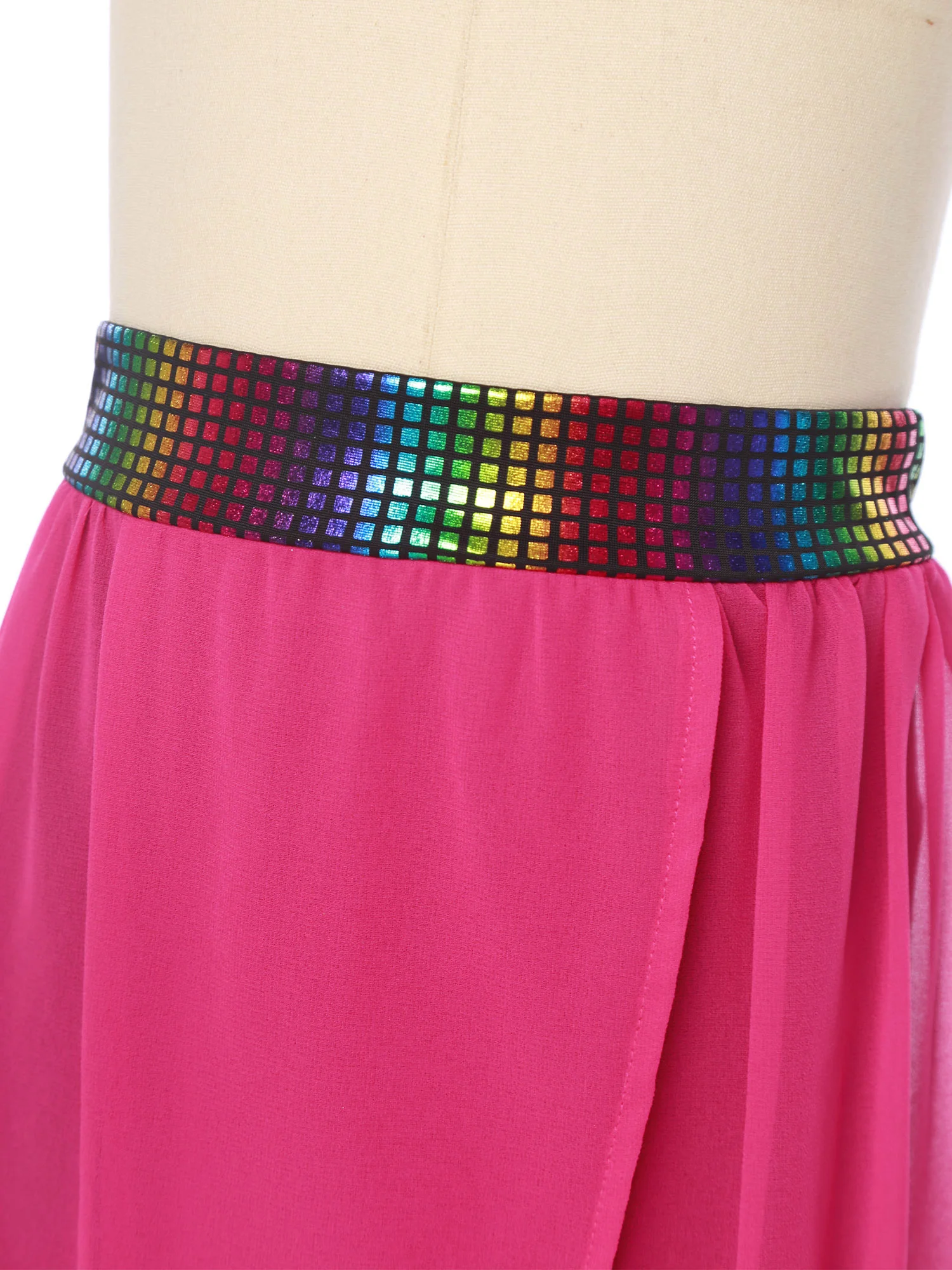 Pantaloni da danza del ventre per ragazze per bambini Pantaloni in chiffon con elastico in vita metallizzato per la competizione di cheerleader di danza jazz per feste di carnevale