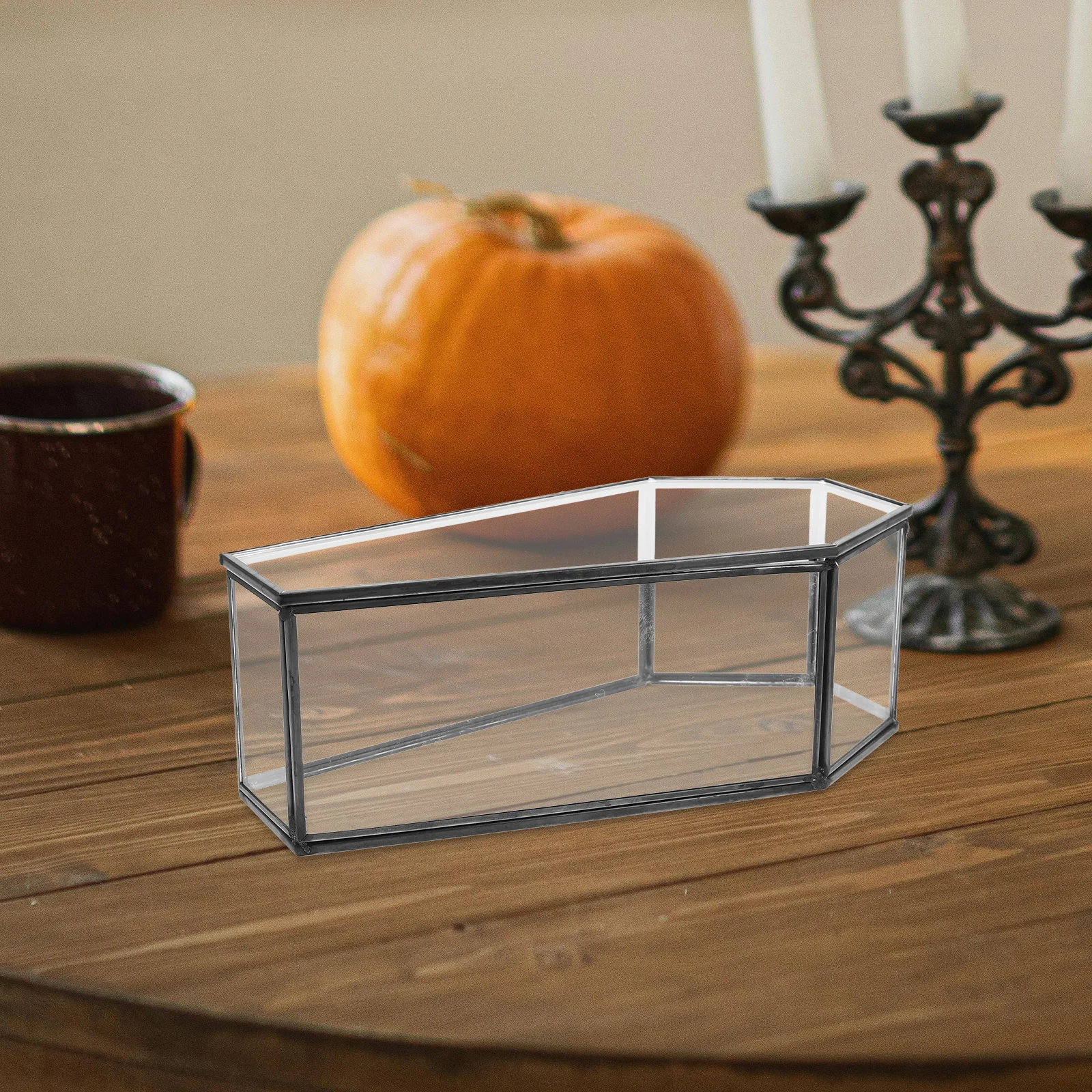

Black Glass Coffin Small Display Case Mini Halloween Snack Trays Candy Holder Decor Black Trinket Glass Storage Box Unique