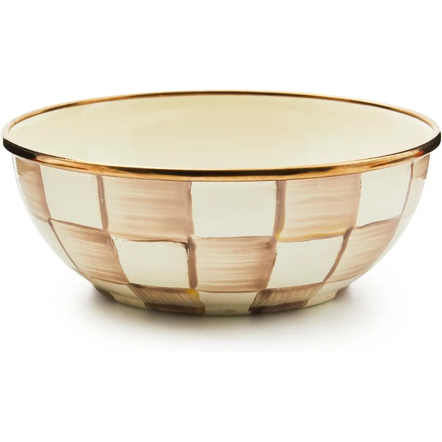 

Enamel Everyday Bowl Serving Bowl for Entertaining Extra Small BrownandWhite Mocha Check