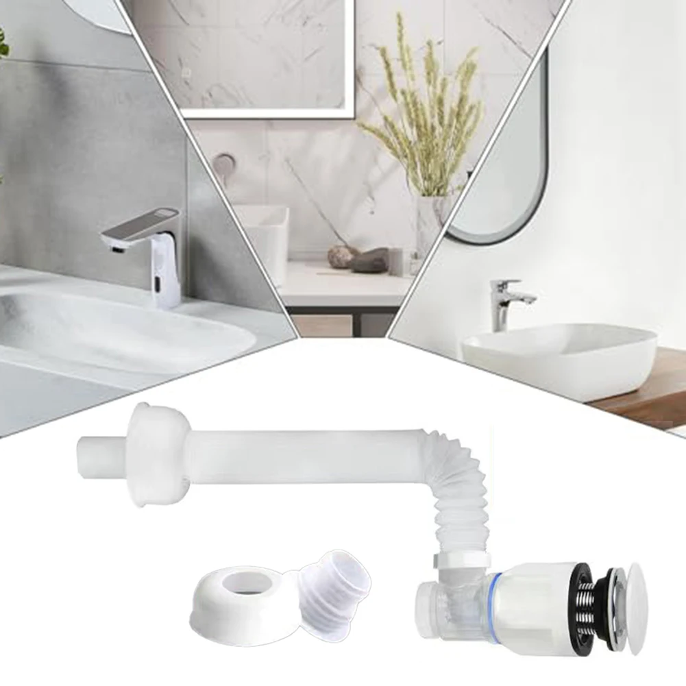 Bathroom Sink Drain Pipe Straight Side Discharge Horizontal Wall Drainage Pipes Smell-Proof & Easy Install Washbasins Parts