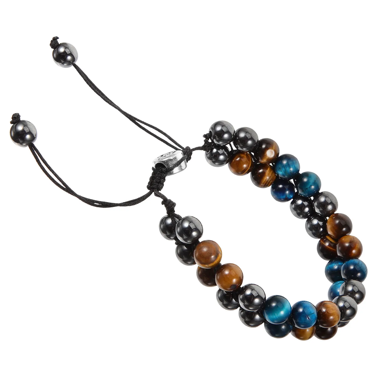 

Eye Stone Bracelet 8mm Double Braided Beaded Natural Yoga Men Teens Adjustable Fashion Gift H made Jewelry