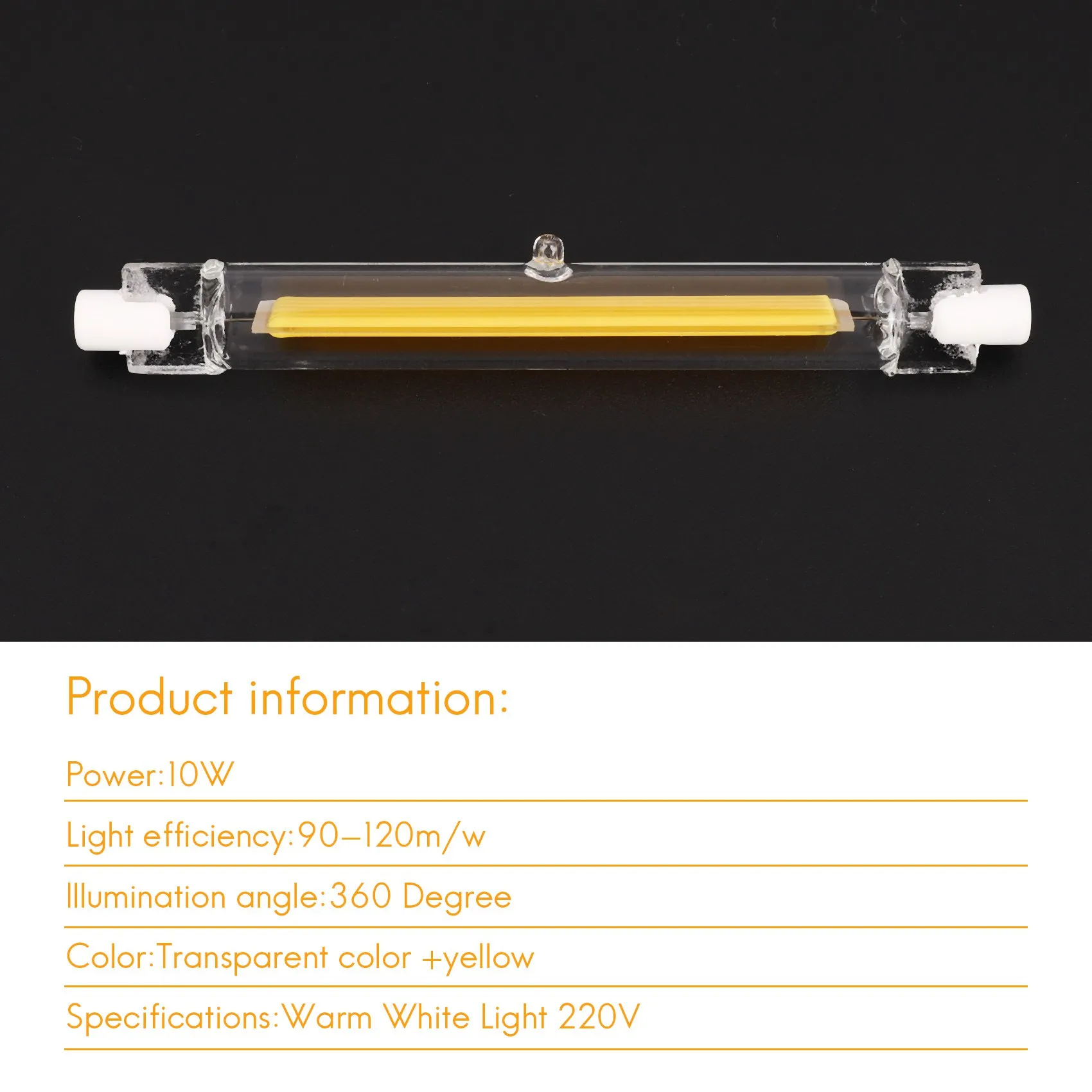 Bombilla LED COB R7S regulable, 10W 118mm, blanco cálido 220V