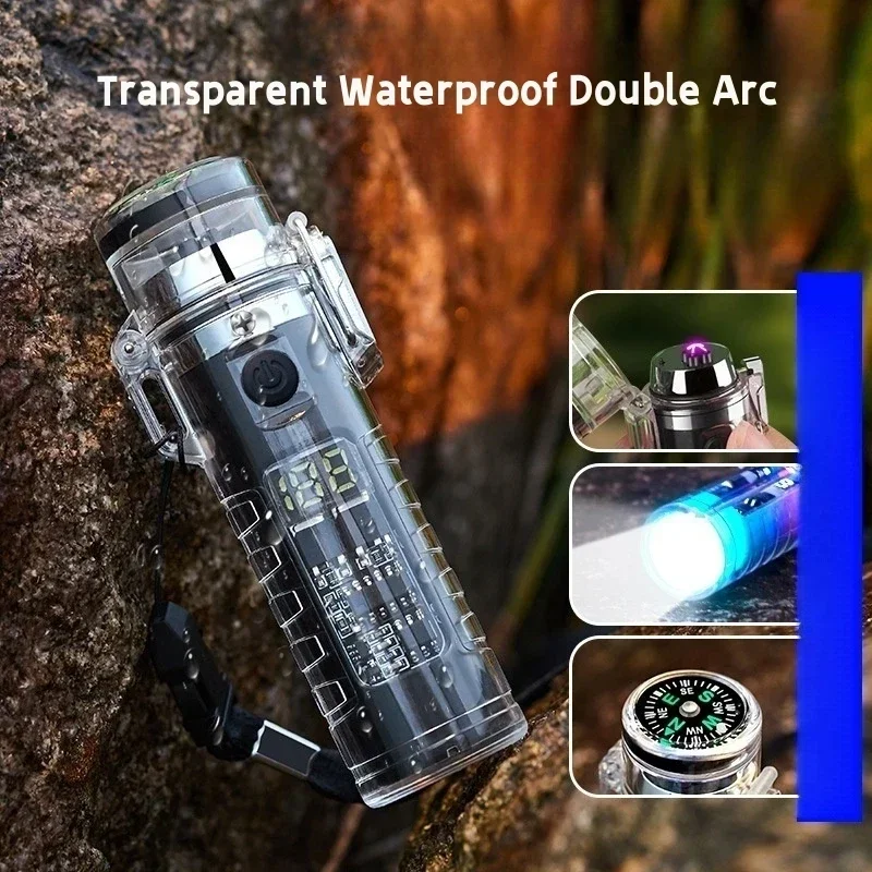 

Outdoor Camping Waterproof Compass Dual Arc Type-C Plasma USB Electric Lighter Multi-Function Flashlight Survival Ignition Tool
