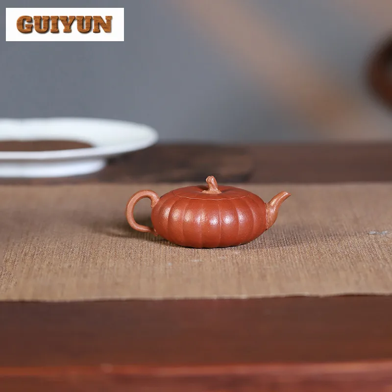 90ml Aesthetic Yixing Purple Clay Teapots Handmade Pumpkin Pot Raw Ore Section Mud Starch Kettle Zisha Tea Set Cafes Drinkware