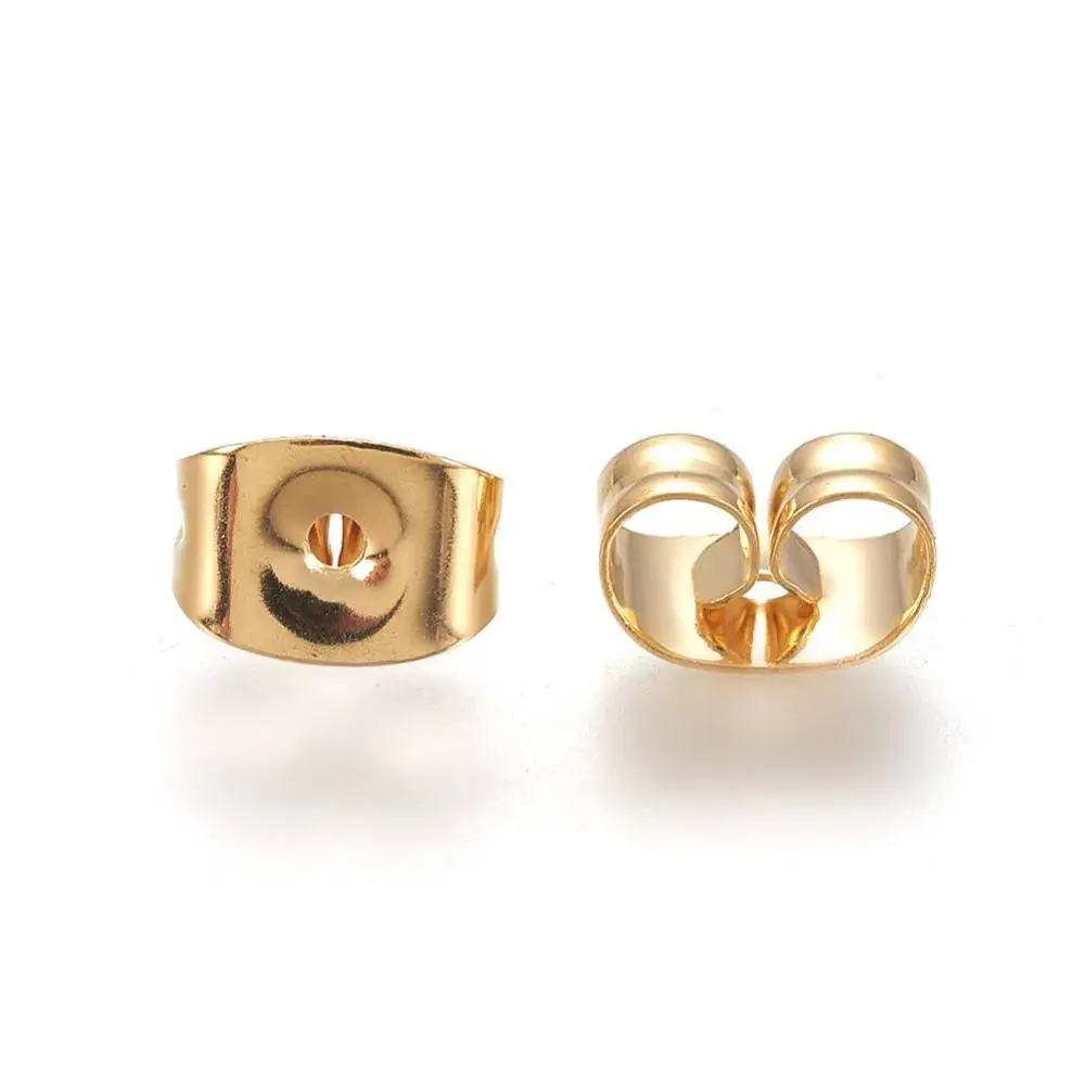 304 Stainless Steel Ear Nuts Friction Earring Backs for Stud Earrings Real 18K Gold Plated 6x4.5x3mm Hole: 0.8~1mm kit
