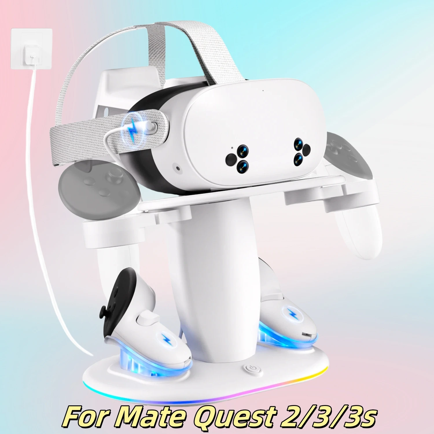 

RGB Charging Stand for Meta Quest 2/3/3s Support PD20W Fast Charging VR Headset & Controllers Display Stand Charging Dock