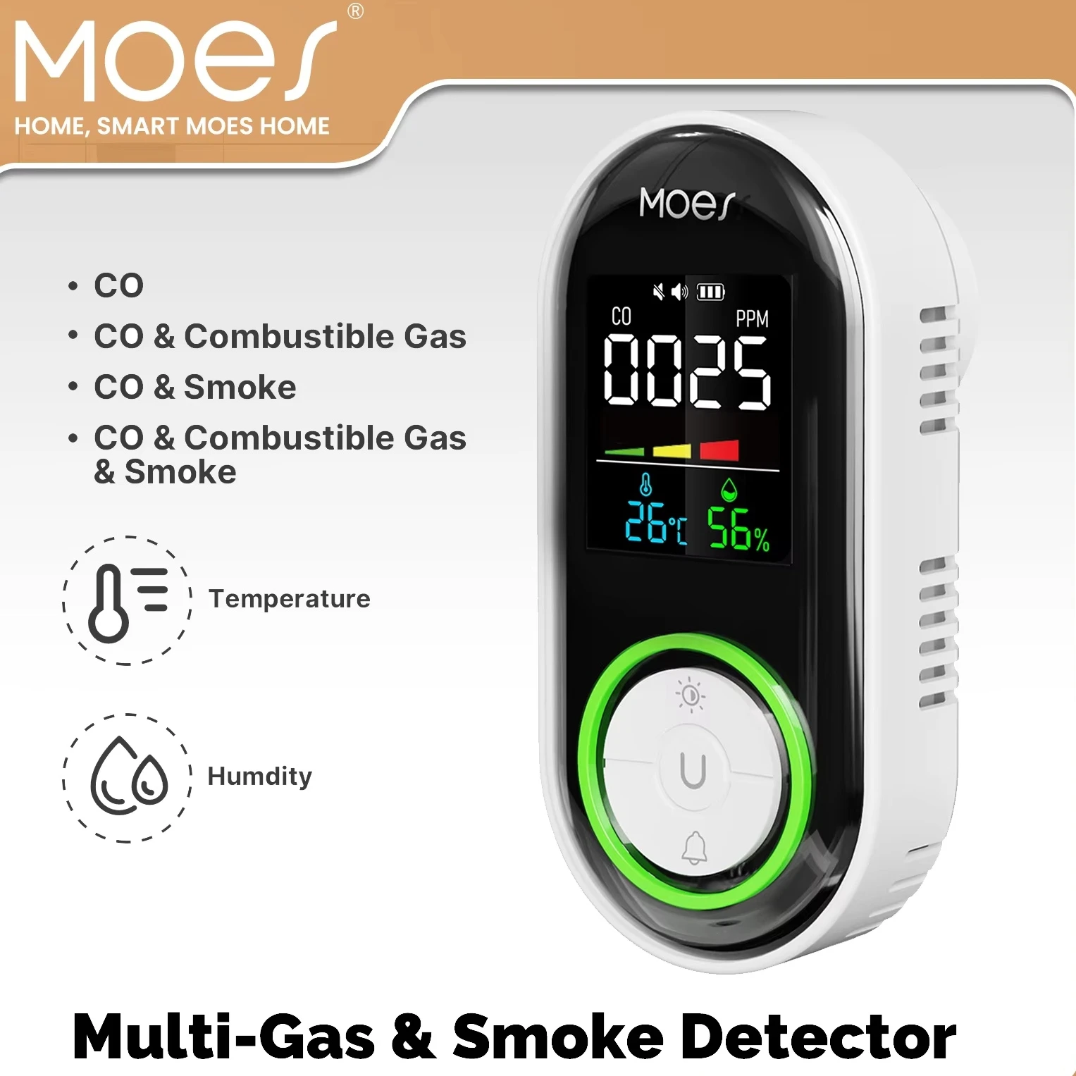 

MOES CO Smoke Gas Detector Alarm Plug-in Carbon Monoxide Sensor Warning LED Display Temperature Humidity Kitchen Garage Boiler
