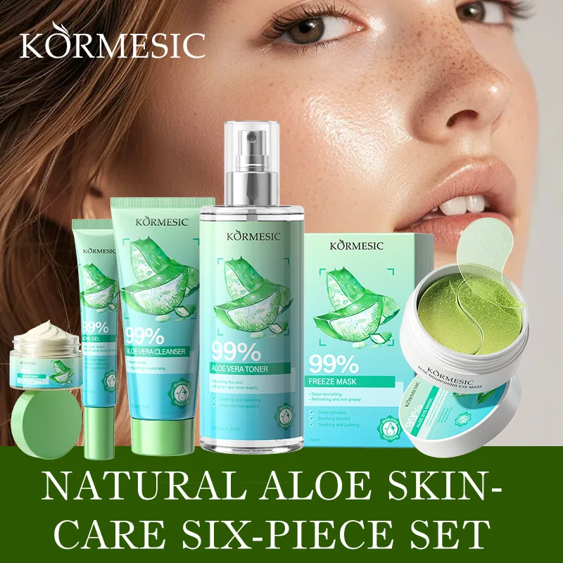 Aloe Vera Skincare Set Cleansing Face Cream Facial Cleanser Toner Acne Spot Whitening Gel Eye Mask Moisturizing Skin Care view 3