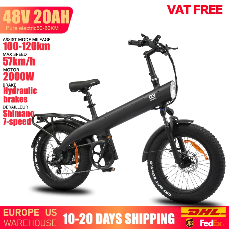 HUANCI Q3 Mountain Electric Bike 2000W 57KM/H Electric Dirt Bike 48V 20AH Electric Bicycle Ebike 20Inch Fat Tire Off-Road E Bike image 2