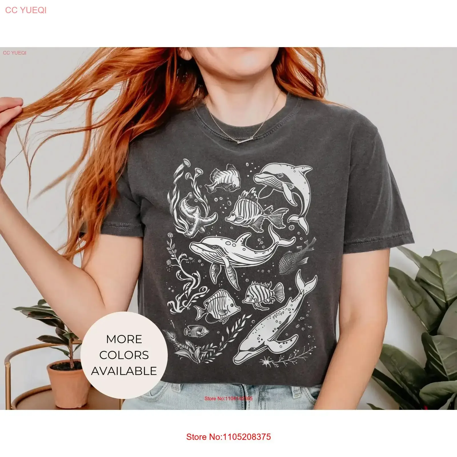 الحياة البحرية تي شيرت ريترو المحيط الطبيعة Sealife السلاحف كبيرة الحجم 90s خمر Orca دولفين خمر غسلها قليلا #1