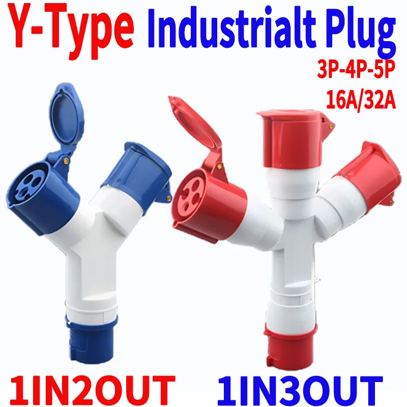 

Industrial Y-Plug Socket: Waterproof 3-Way Branch Connector for 3 4 5 Pin 16A 32A Wiring with 220V 380V Three-Phase Electricity