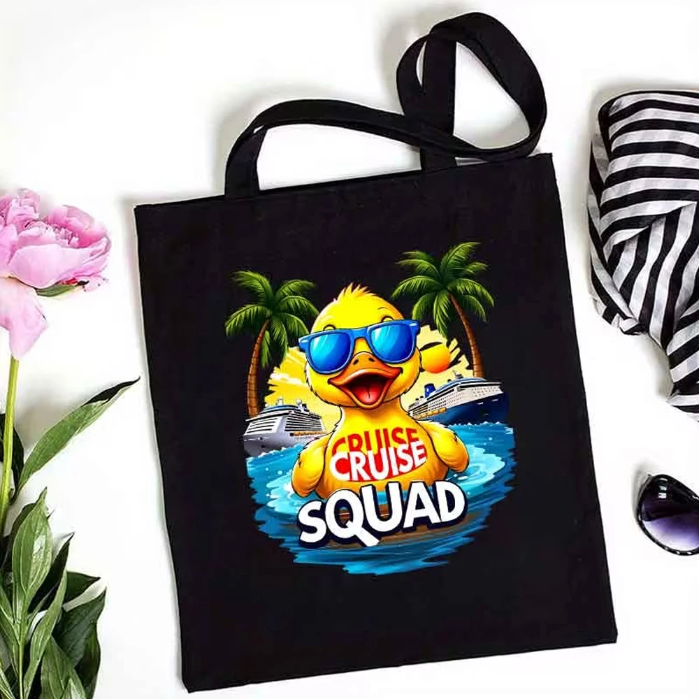 Duck Cruise Squad Palm Tree Boat Print Tote Shopping Bag — Large Capacity Everyday Crossbody Bag, Suitable for Shopping, Travel, Picnics, and Daily Use, the Perfect Gift for Family, Friends, and Teachers