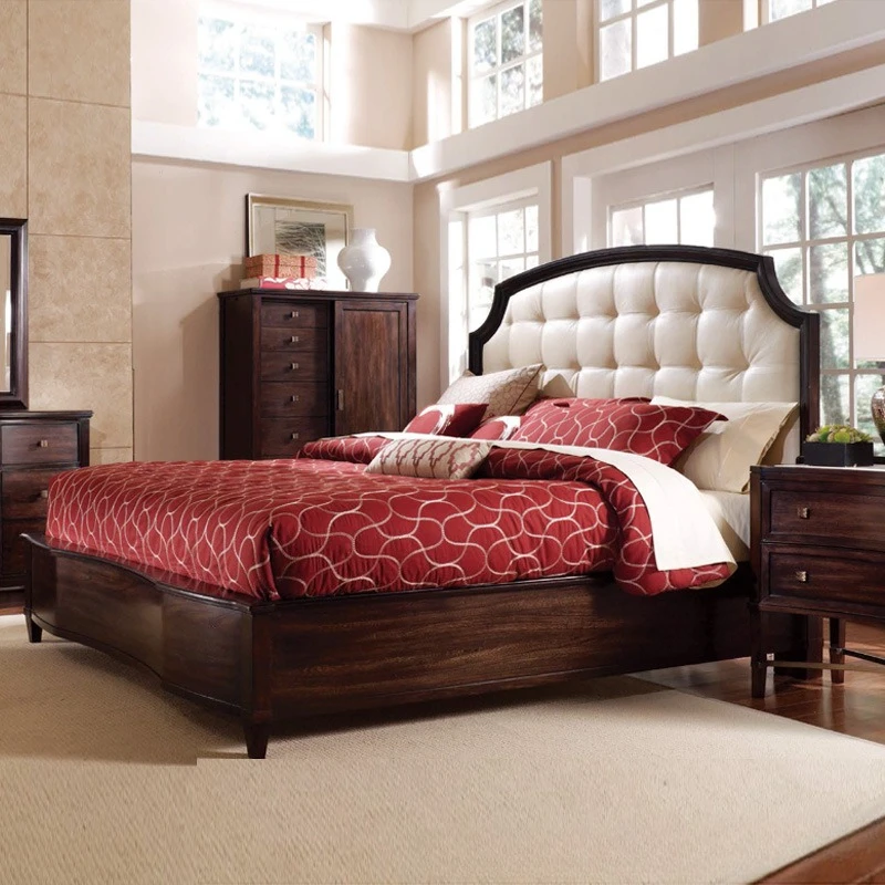 Solid wood oak bed 1.5 * 1.8 meters cloth art buckle soft bed Mediterranean style double wedding bed