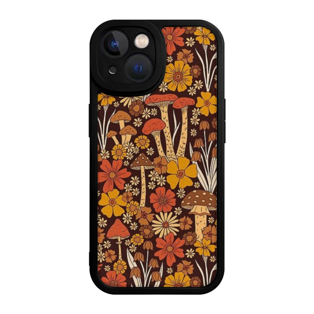 

Phone Case For iPhone 15 Pro Max Plus Soft Silicone Cover Retro 1970s Brown & Orange Mushrooms