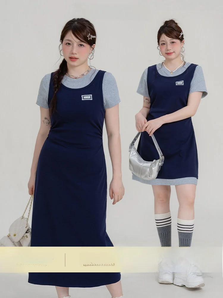 

Heynew, женский комплект из топа и юбки больших размеров для колледжа, летний комплект для похудения, закрывающий мясо, комплект из двух предметов, корейский комплект для поездок на работу, Sl...