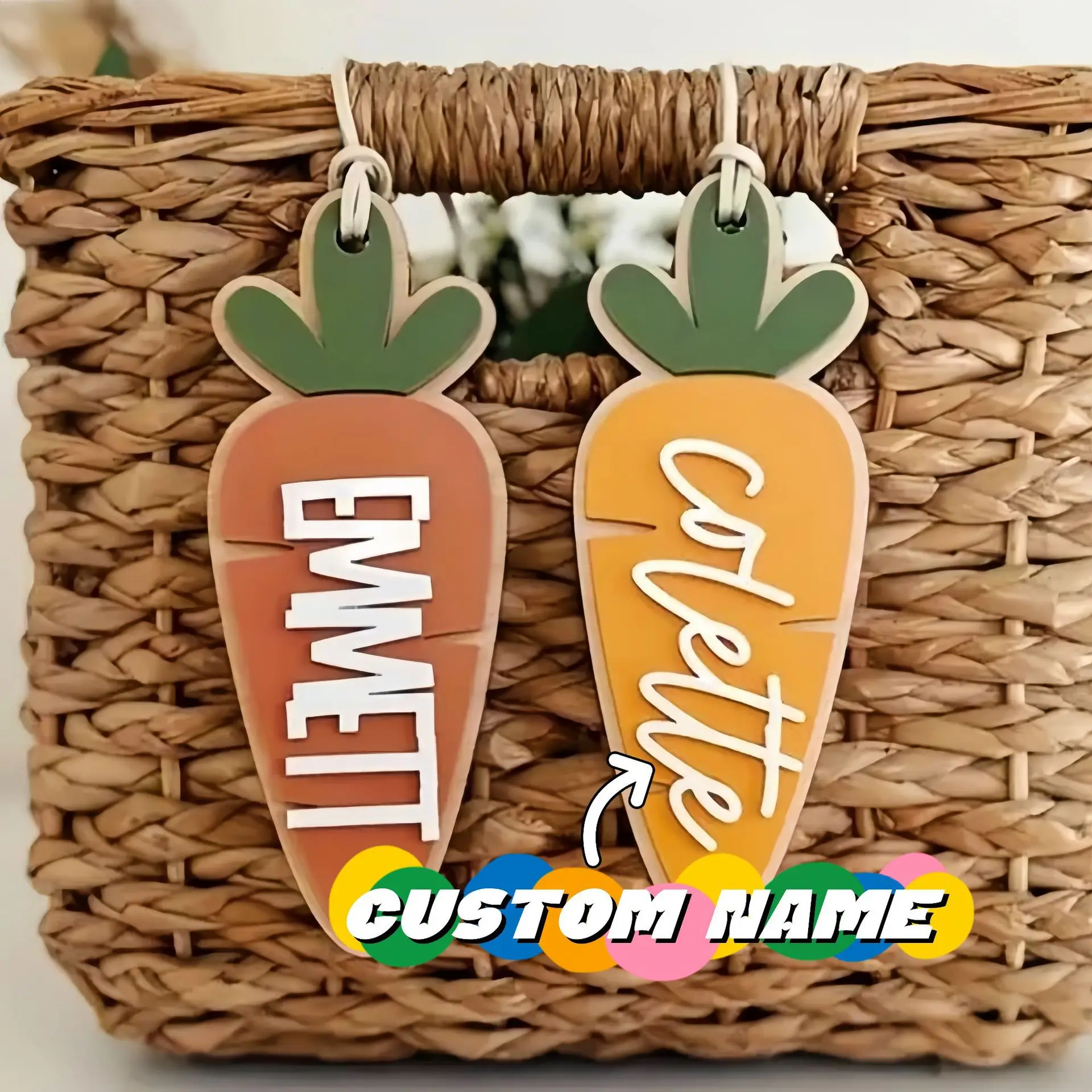

10cm Height Cute Carrot Shape Custom Name Lanyard Keychain Easter Gifts Acrylic 3D Name Personalized Bag Tag Charm Keychains