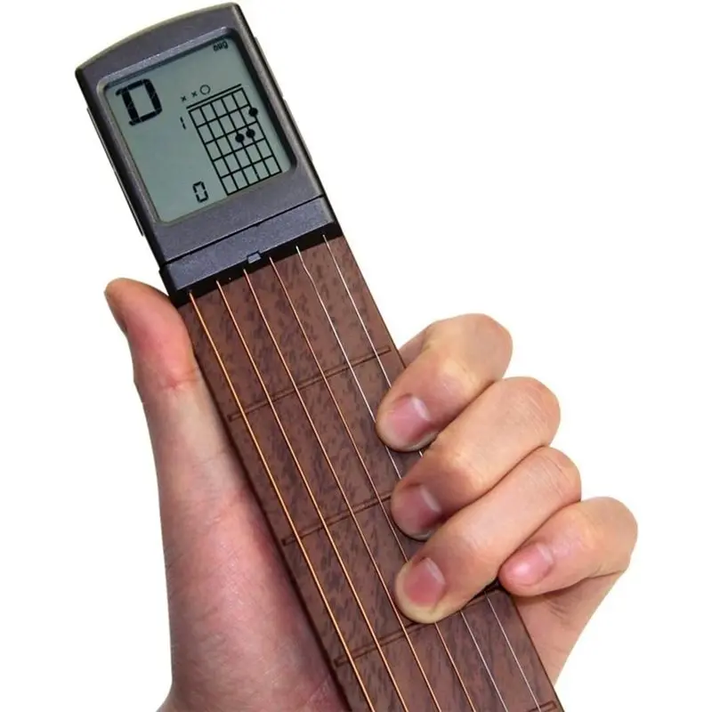 NEW HOT In Stock-Portable Guitar Neck For Beginner, Pocket Guitar Chord Practice Tool Rotatable Chords Chart Screen A/W For Trai