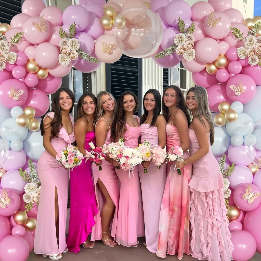 Kit de arco de globos rosa claro y azul con guirnalda de globos de princesa dorada, rosa y naranja para boda, cumpleaños, Baby Shower G