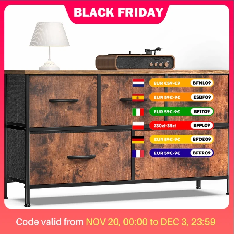 JHK Living Room Display Cabinet Layers With 5 Fabric Drawers Wardrobe Steel Frame Assembly Closet For Clothes Storage Dresser