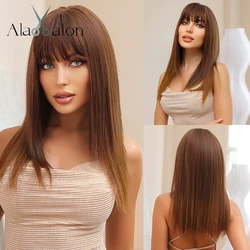 ALAN EATON Honey Brown Short Straight Hair Lolita Bobo Wigs with Bangs Synthetic Wigs for Women Cosplay Heat Resistant Fiber