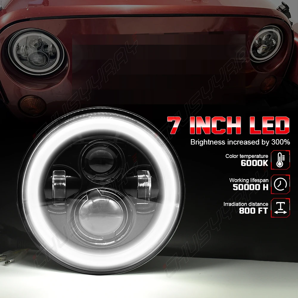 

1/2pcs 7" 4 Modes Headlight Assembly For Jeep Wrangler JK LJ TJ CJ For Harley Motorcycle 12V 150W 6000K Angle Eyes Headlights