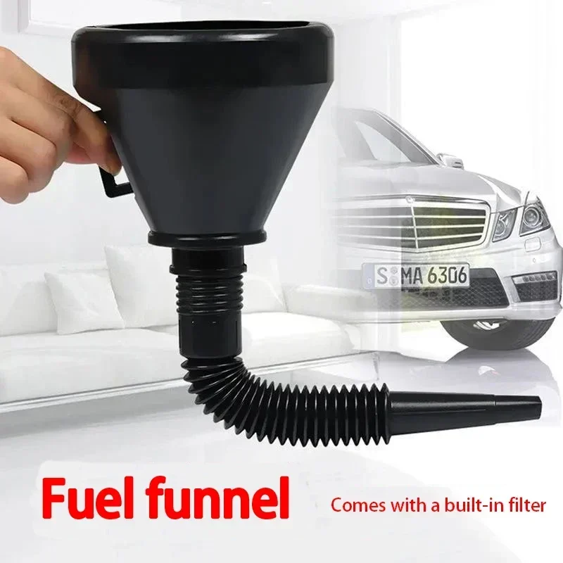 Flexible Car Fuel Funnel W/Built - in Filter, Anti - Spill, for Gas/Diesel, Essential Auto Refuel Accessory