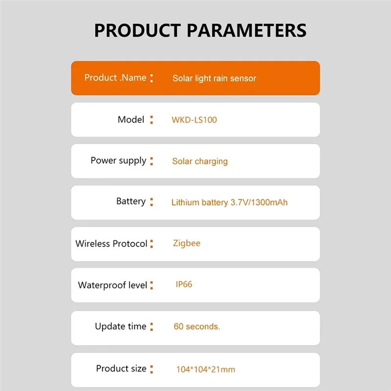 Y45A-Tuya Smart Zigbee Rain Sensor With Light Detector Solar Operated IPX6 Waterproof Rain Detector Remote Control