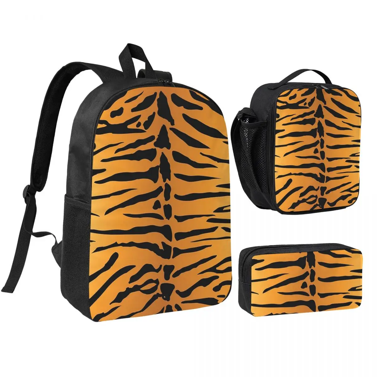 Tiger Fur Sketch Color Picture Backpack Student BookBag School Bag Shoulder Bags 3ps Insulated Lunch Bag Pencil Case