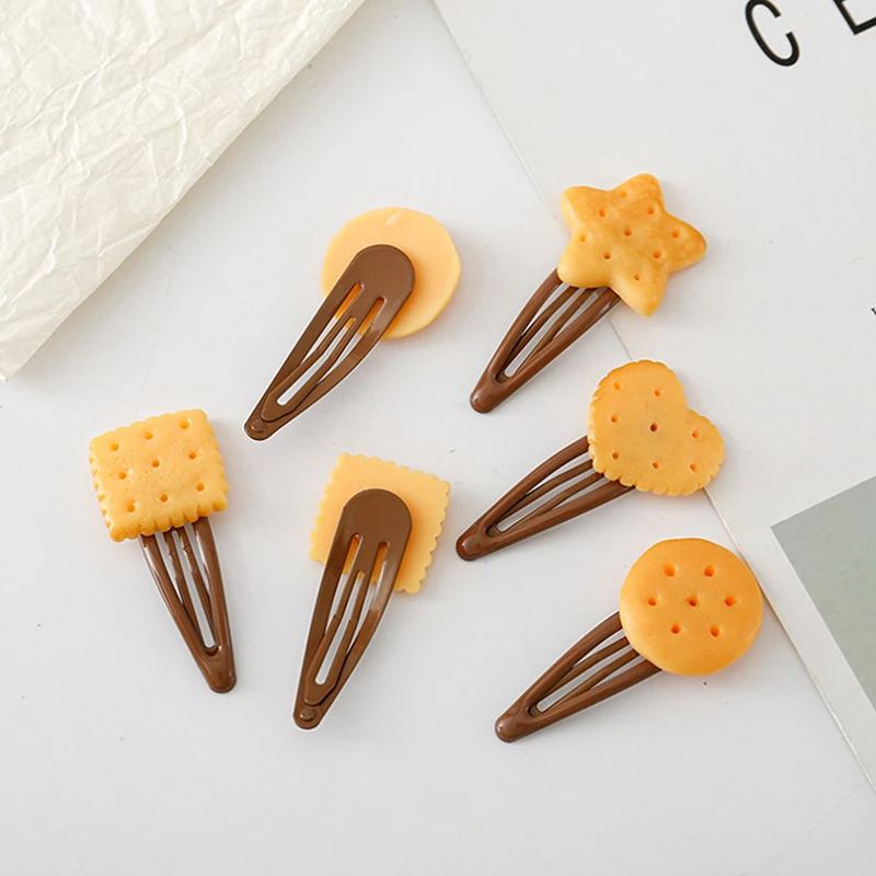 1/4Pcs Creative Girls Cute Biscuit Hairpin Simple Cookie Shape Side Top Hair Clip Headdress Hair Ornament Hair Accessories