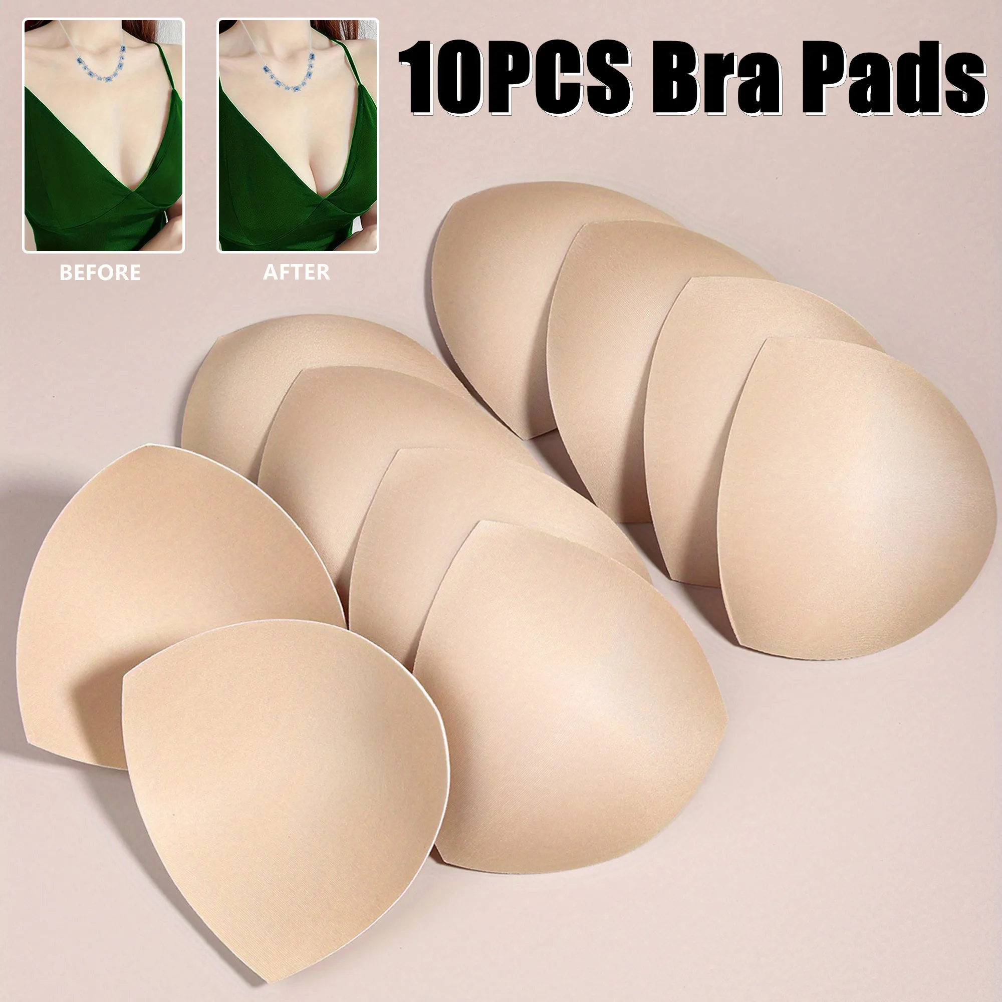 10PCS Women's Triangle Bra Insert Breast Pads, Seamless Sponge Pads Suitable for Sports and Multi-functional Bras