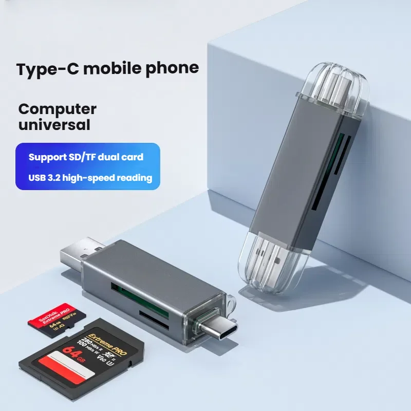 قارئ بطاقات USB 3.2 من النوع c متعدد الوظائف، بطاقة ذاكرة SD، محول بطاقة ذاكرة TF مناسب للتخزين في الهواتف المحمولة والكاميرا