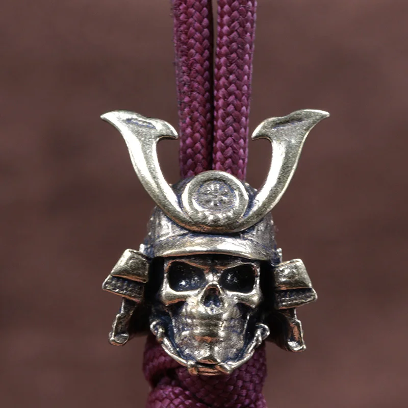 Japenese Samurai Skull Helmet Brass Knife Bead EDC DIY Paracord