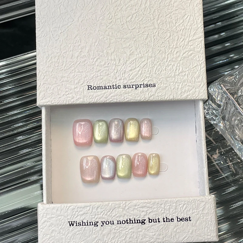 10 stks/zak Leuke Dopamine Snoep Kleur Handgemaakte Druk Op Nagels L/M/S Maat Korte Ovale Vierkante volledige Dekking Kunstnagels Tips