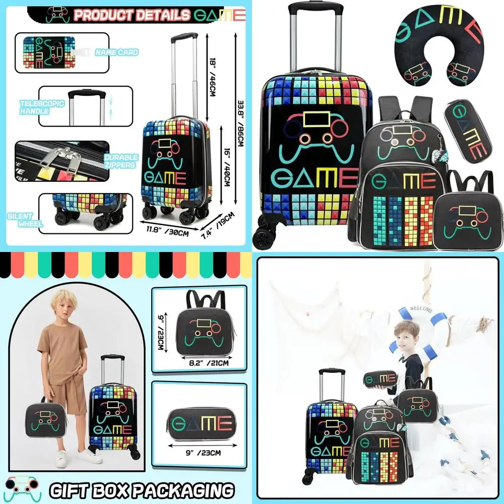 

5-Piece Kids' Hardside Spinner Luggage Set, 16 Airline Approved Carry-On for Boys and Girls