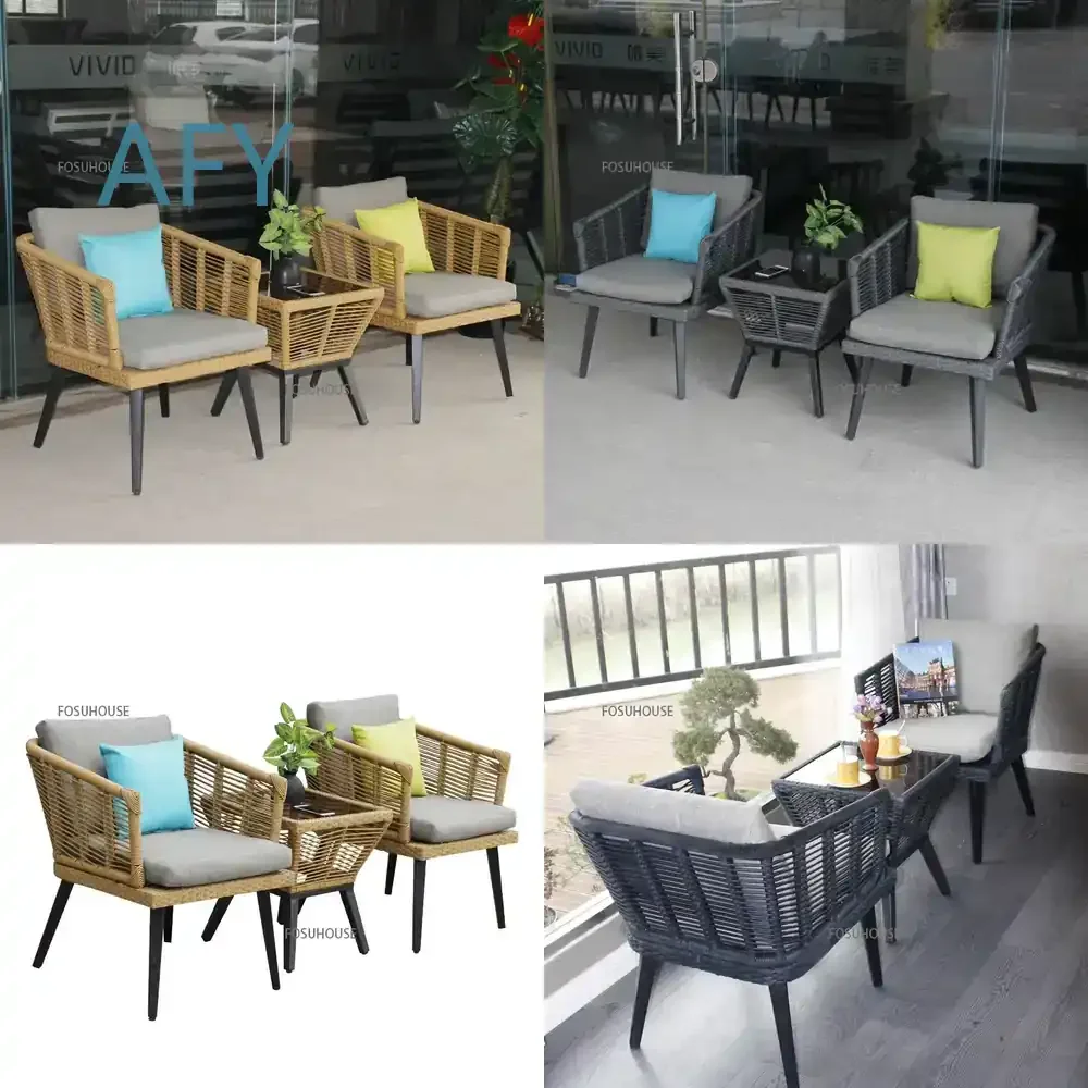 Nordic Outdoor Furniture Rattan Chair Three-Piece Set for Balcony Courtyard Garden Patio Leisure Small Table Combination for