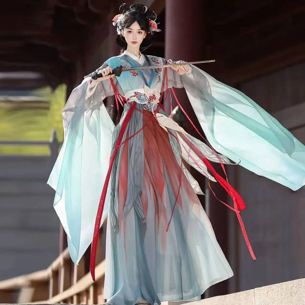 

Black Red Sewed Hanfu Men Women Traditional Chinese Embroidery Beizi Skirt Niche Halloween Wuxia Martial Cosplay Clothing