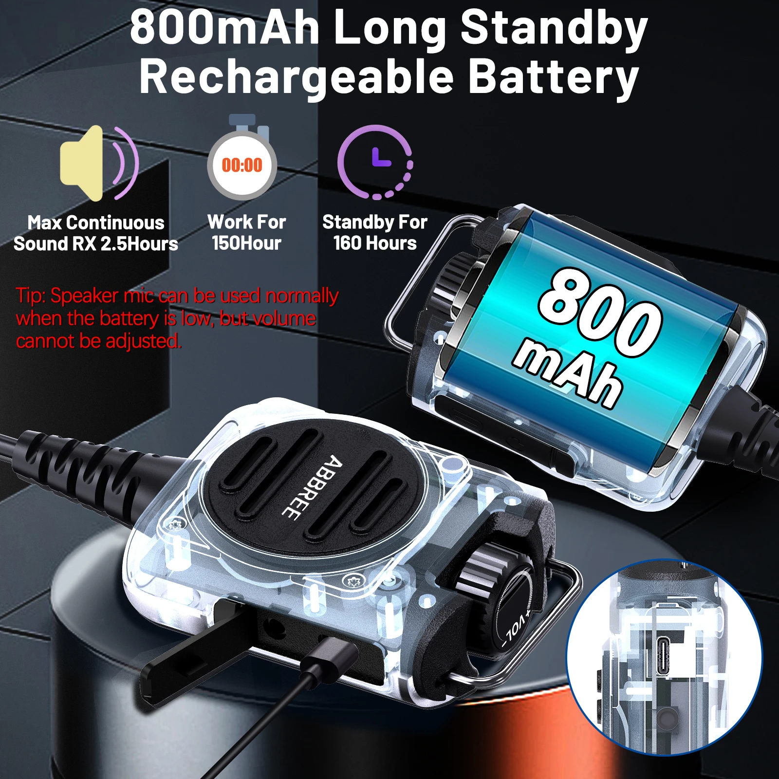 ABBREE AR-158 Handheld Speaker Mic Adjustable Volume Clear Sound K-Type Microphone Compatible with Baofeng UV-5R UV-32 UV-21 PRO view 5