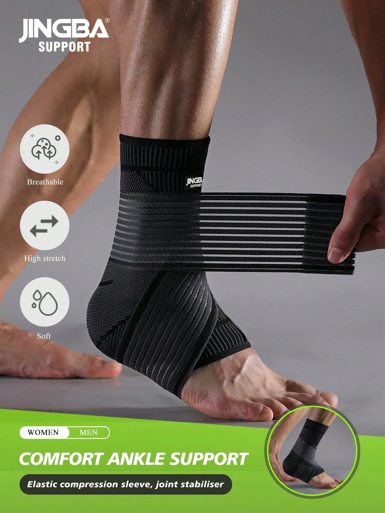 

JINGBA SUPPORT 1 Piece Elastic Breathable Unisex Ankle Support Sleeves With Adjustable Strap For Running Basketball Yoga For Men Women Anklet Gym Accessories